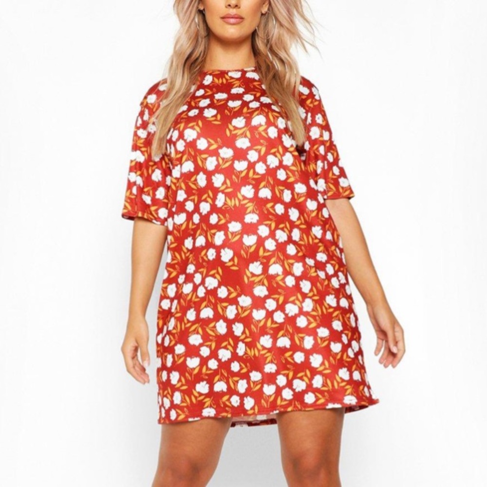 Boohoo Plus Floral Cap Sleeve T-shirt Dress